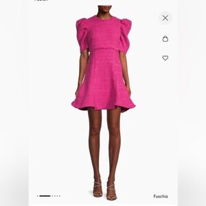 LIKELY Alia Puff Sleeve Tweed Dress mini dress hot pink fuchsia‎ size 12 NWT